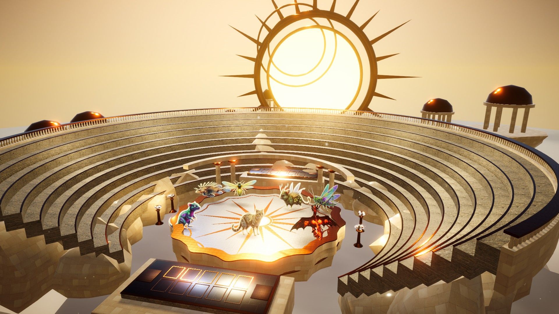 Light arena under a golden sun disc
