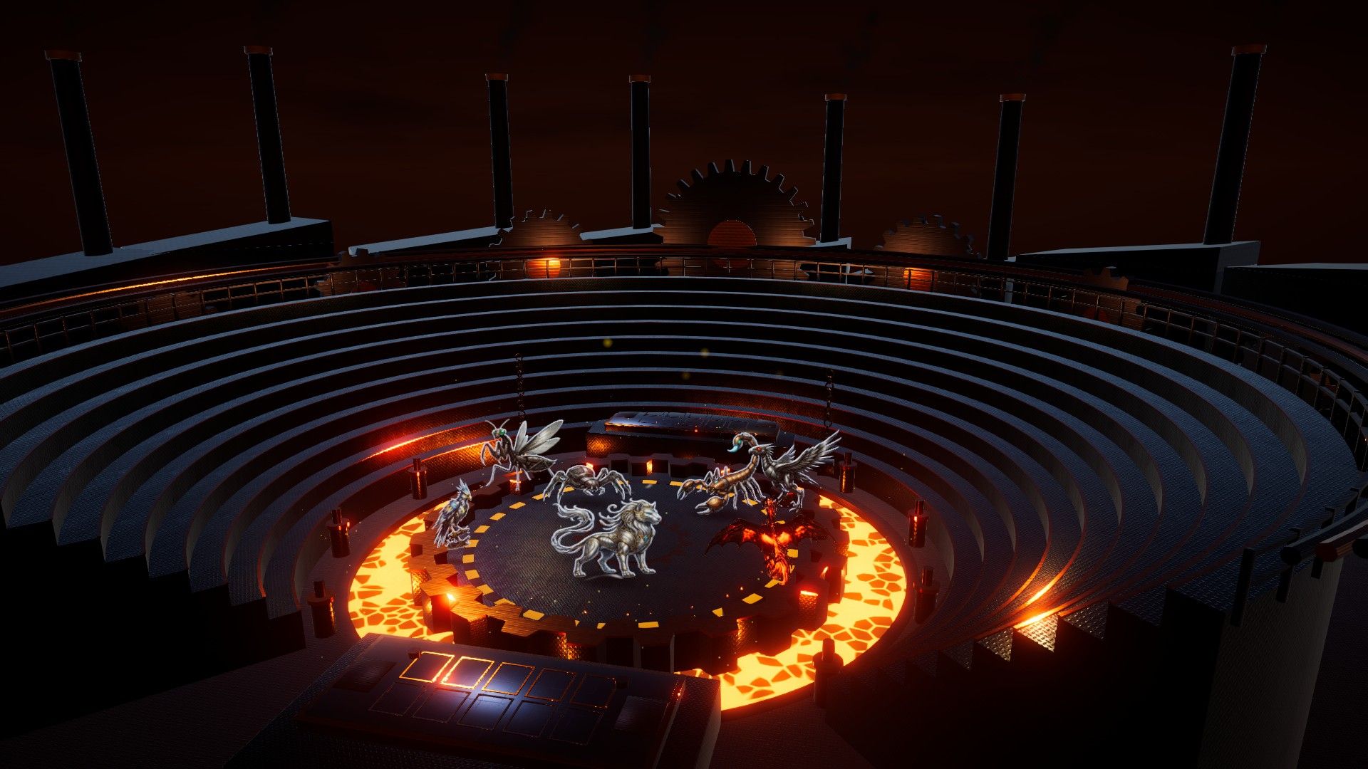 Metal arena with a molten ring around the duel floor