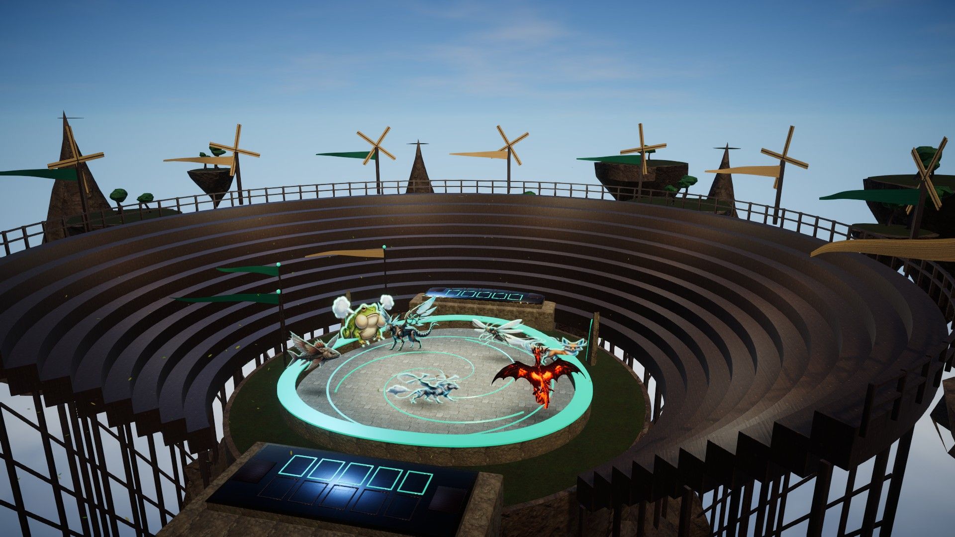 Wind arena on a cliff with windmills