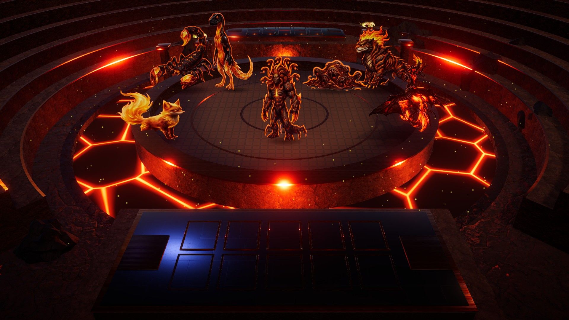 A duel on the 3D table in the fire arena
