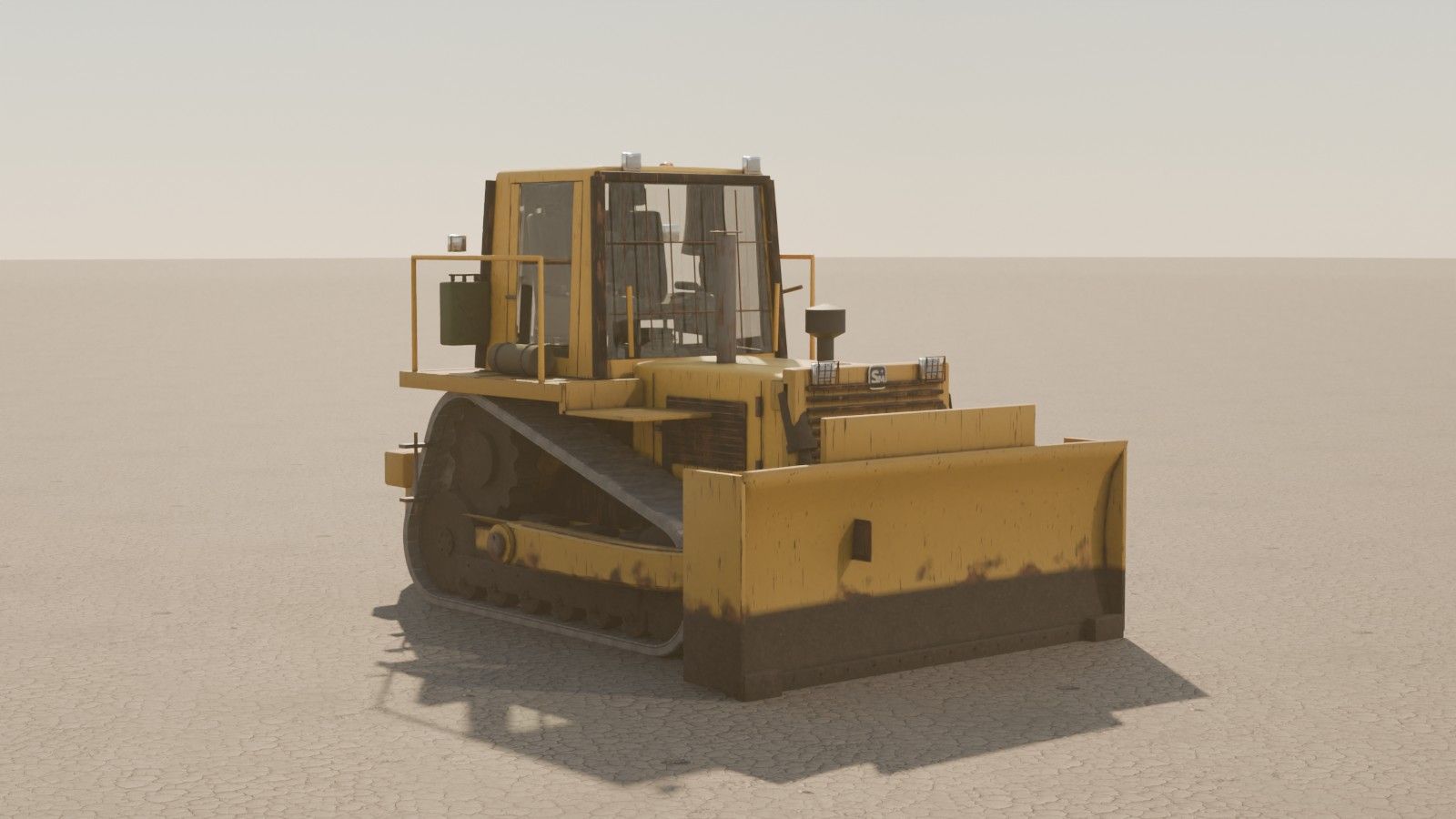 Yellow bulldozer with a wide blade